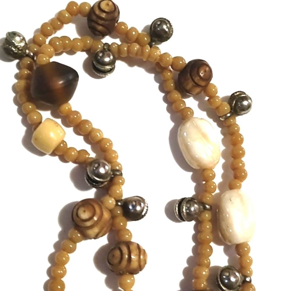 VINTAGE ETHNIC HAND CARVED STONES SEED BEADS WOODEN BEADS NO CLASP 48" NECKLACE - Picture 5 of 10